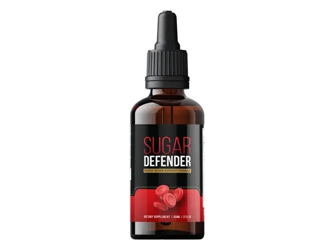 Sugar Defender supplement bottle and natural ingredients for blood sugar support
