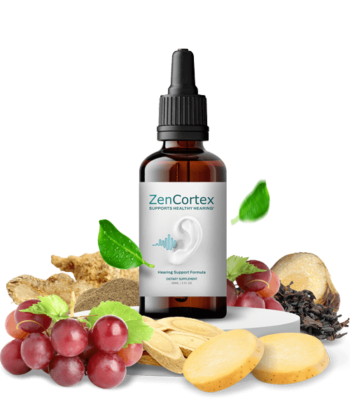 ZenCortex liquid formula bottle for hearing health and mental clarity