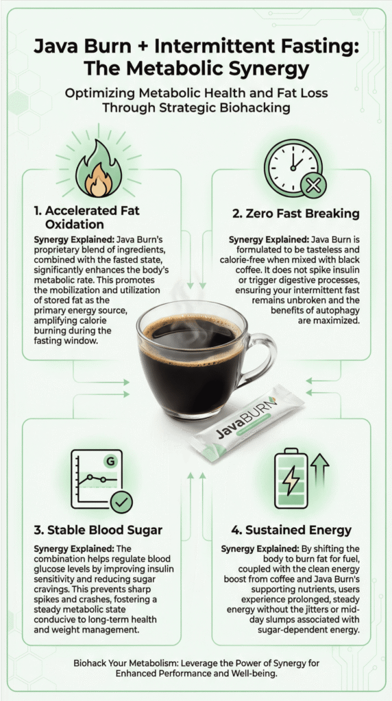 Infographic showing the benefits of Java Burn with Intermittent Fasting for metabolism